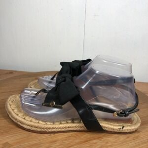 Tory Burch Womens size 7.5 shoes Thong Espadrilles Slingback Black Bow sandals